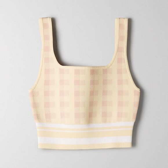 𝅺ARITZIA Babaton Sculpt Knit Tank in Lemongrass Pink and Beige ~ size M Medium - Picture 6 of 13